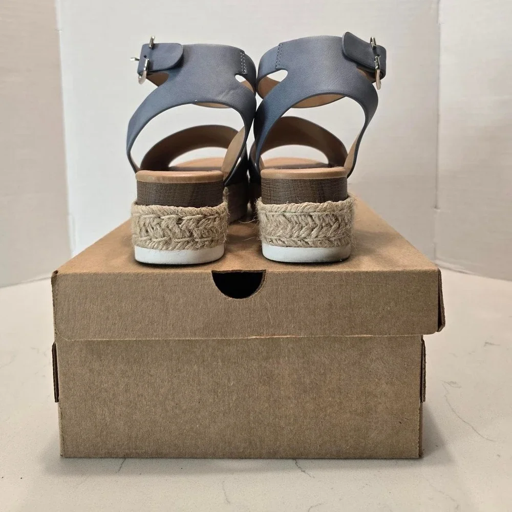 Soda Women Wedge Sandals Open Toe Ankle Strap Flatform Espadrilles Blue - 6 US